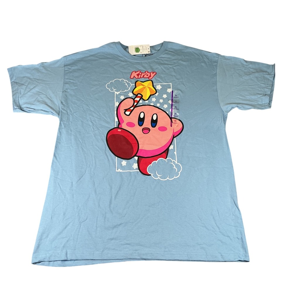 Nintendo Kirby Graphic T-Shirt Mens‎ XL Light Blue Star Wand Cotton Tee New